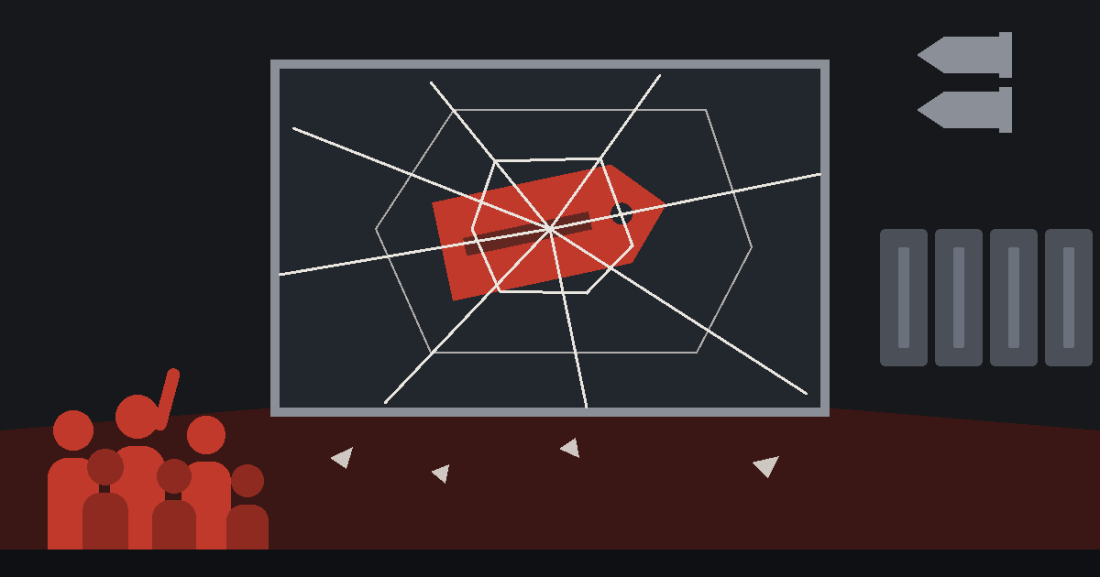 Illustrazione vettoriale su fondo scuro: al centro una vetrina incrinata, con crepe bianche che si irradiano da un cartellino del prezzo rosso; in basso a sinistra un gruppo di ragazzi stilizzati in rosso, uno con il braccio alzato; a destra un muro di quattro scudi antisommossa grigi e, in alto, due missili.